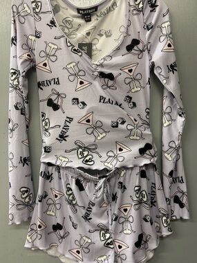 PLAYBOY Lavender Printed Long Sleeve Top and Shorts Set